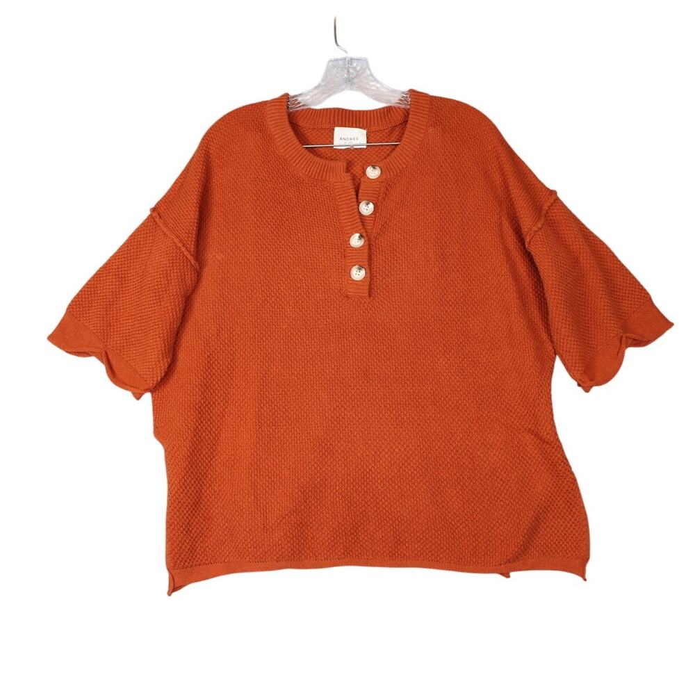 Andree‎ by Unit Womens Orange Waffle Knit Boxy Top, Size Small